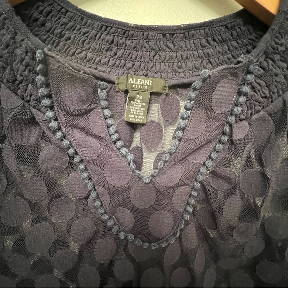 Alfani Petite Navy Blue Sheer & Lace Top - Picture 3 of 7
